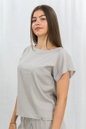 Zestaw damski komplet beżowy bluzka z krótkim rękawem i szerokie lużne spodnie na gumce BARTON - MODA SANOK
