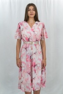 Różowa sukienka wyjściowa w kwiecistym wzorze MARISA - MODA SANOK