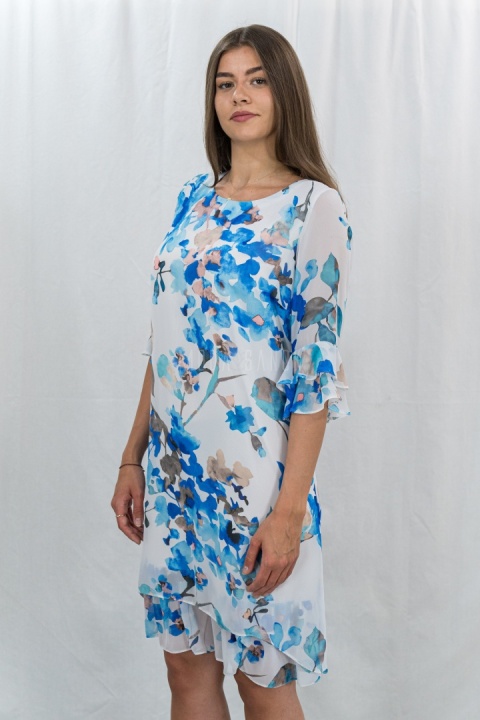 Szyfonowa sukienka wyjściowa niebiesko-biała JIS COLLECTION - MODA SANOK