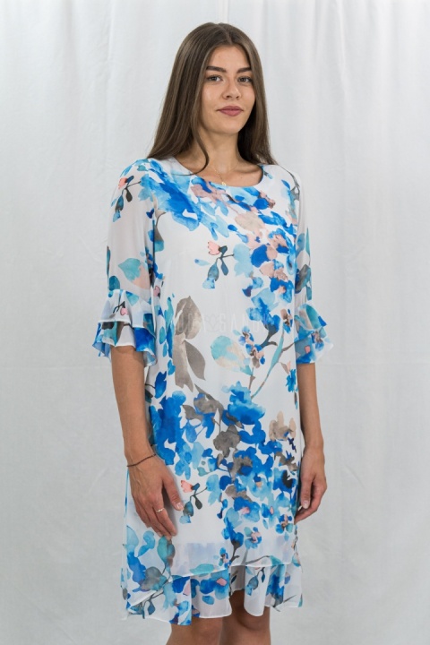 Szyfonowa sukienka wyjściowa niebiesko-biała JIS COLLECTION - MODA SANOK