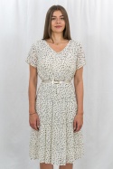 Beżowa sukienka ze złoto-czarnym printem NELLA COLLECTION - MODA SANOK