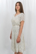 Beżowa sukienka ze złoto-czarnym printem NELLA COLLECTION - MODA SANOK