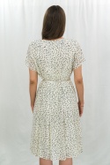 Beżowa sukienka ze złoto-czarnym printem NELLA COLLECTION - MODA SANOK