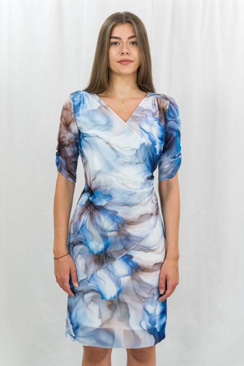 Wizytowa sukienka kopertowa midi niebieska TRYNITE - MODA SANOK
