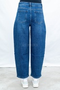 Damskie ciemnoniebieskie spodnie typu balloon jeans z wysokim stanem - MODA SANOK