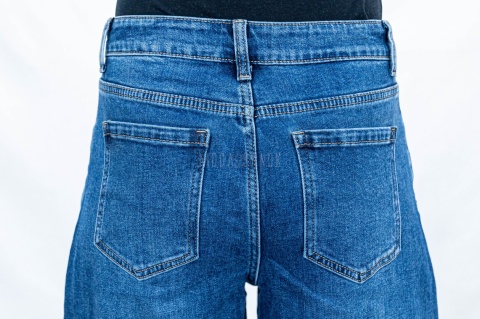Damskie ciemnoniebieskie spodnie typu balloon jeans z wysokim stanem - MODA SANOK