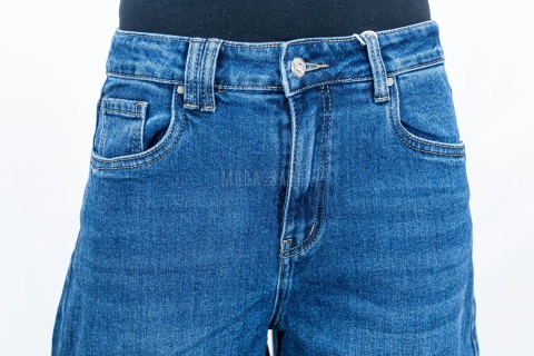 Damskie ciemnoniebieskie spodnie typu balloon jeans z wysokim stanem - MODA SANOK
