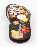Czarne japonki dziecięce z kolorowymi kwiatami SUPER GEAR - MODA SANOK