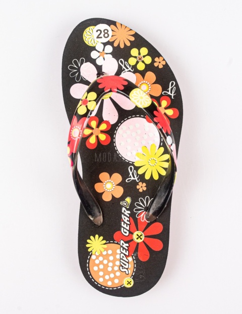 Czarne japonki dziecięce z kolorowymi kwiatami SUPER GEAR - MODA SANOK
