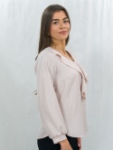 Elegancka łososiowa bluzka z połyskiem i falbaną-Moda Sanok