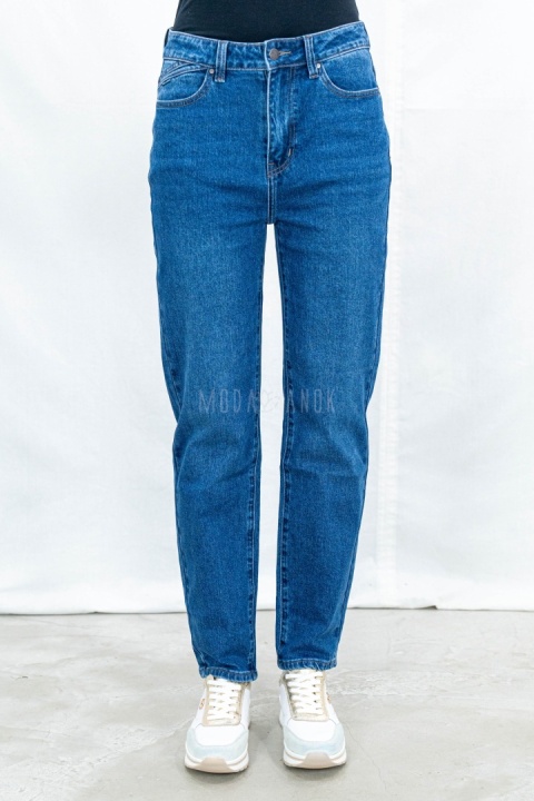 Spodnie damskie jeansowe regular w kolorze ciemnoniebieskim - MODA SANOK