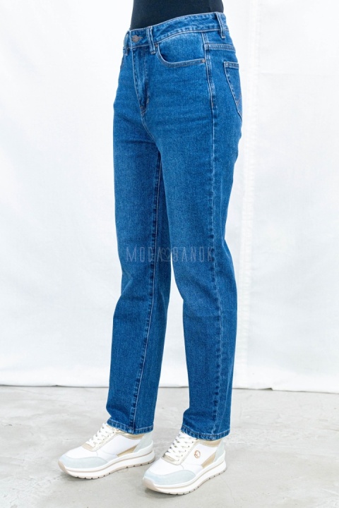 Spodnie damskie jeansowe regular w kolorze ciemnoniebieskim - MODA SANOK