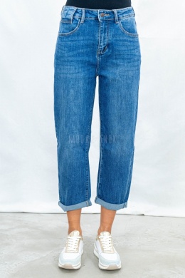 Spodnie damskie mom jeans ciemnoniebieskie z wysokim stanem - MODA SANOK