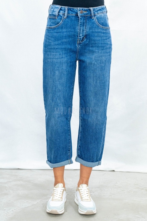 Spodnie damskie mom jeans ciemnoniebieskie z wysokim stanem - MODA SANOK