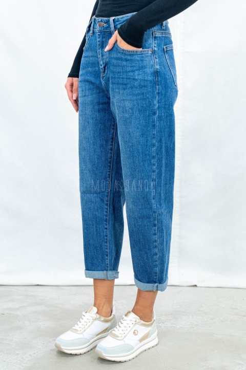 Spodnie damskie mom jeans ciemnoniebieskie z wysokim stanem - MODA SANOK