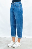 Spodnie damskie mom jeans ciemnoniebieskie z wysokim stanem - MODA SANOK