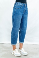 Spodnie damskie mom jeans ciemnoniebieskie z wysokim stanem - MODA SANOK