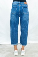 Spodnie damskie mom jeans ciemnoniebieskie z wysokim stanem - MODA SANOK