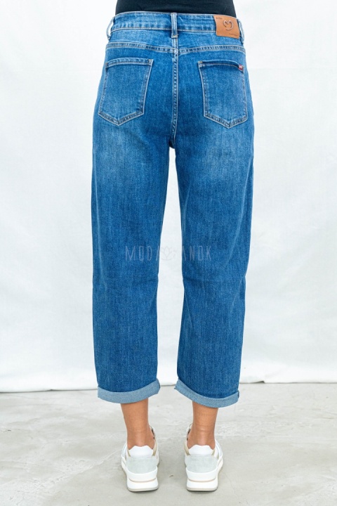 Spodnie damskie mom jeans ciemnoniebieskie z wysokim stanem - MODA SANOK