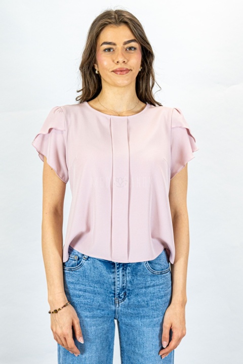 Bluzka z krótkim rękawem LAVINIA elegancka w kolorze różowym - MODA SANOK