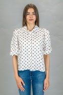 Bluzka damska koszulowa biała w brązowe groszki NOVUM - MODA SANOK
