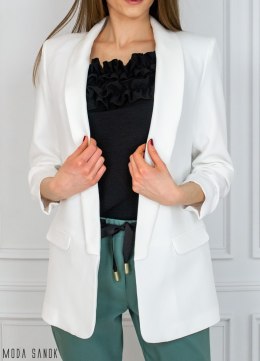 Biała damska dłuższa marynarka POLWAR - MODA SANOK
