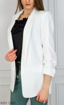 Biała damska dłuższa marynarka POLWAR - MODA SANOK Biała damska dłuższa marynarka POLWAR - MODA SANOK