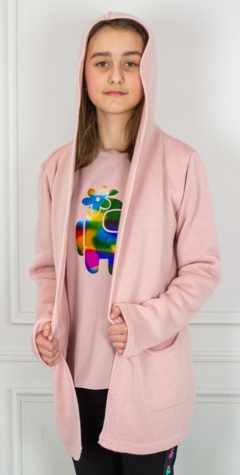 Dziecięcy różowy kardigan z kapturem JOMAR - MODA SANOK