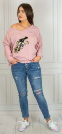 Różowa bluza z frędzlami z nadrukiem rewolwerów MODA SANOK Różowa bluza z frędzlami z nadrukiem rewolwerów MODA SANOK