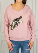 Różowa bluza z frędzlami z nadrukiem rewolwerów MODA SANOK Różowa bluza z frędzlami z nadrukiem rewolwerów MODA SANOK