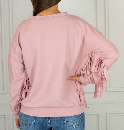 Różowa bluza z frędzlami z nadrukiem rewolwerów MODA SANOK Różowa bluza z frędzlami z nadrukiem rewolwerów MODA SANOK