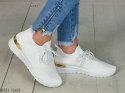 Białe damskie buty sportowe siatka wiązane zdobione złotym elementem Moda Sanok Białe damskie buty sportowe siatka wiązane zdobione złotym elementem Moda Sanok