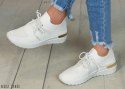 Białe damskie buty sportowe siatka wiązane zdobione złotym elementem Moda Sanok Białe damskie buty sportowe siatka wiązane zdobione złotym elementem Moda Sanok