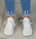 Białe damskie buty sportowe siatka wiązane zdobione złotym elementem Moda Sanok Białe damskie buty sportowe siatka wiązane zdobione złotym elementem Moda Sanok