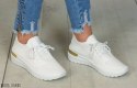 Białe damskie buty sportowe siatka wiązane zdobione złotym elementem Moda Sanok Białe damskie buty sportowe siatka wiązane zdobione złotym elementem Moda Sanok