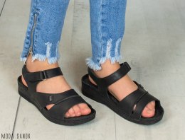 Czarne damskie ze skóry naturalnej sandały niski obcas Kinga -  Moda Sanok