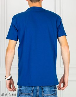 Granatowa Koszulka T-shirt z czarnym nadrukiem C męska Bastion MODA SANOK