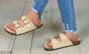 Klapki damskie beżowe na korku z klamrami MODA SANOK Klapki damskie beżowe na korku z klamrami MODA SANOK