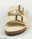 Klapki damskie beżowe na korku z klamrami MODA SANOK Klapki damskie beżowe na korku z klamrami MODA SANOK