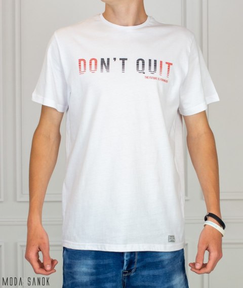 Męska biała koszulka T-shirt z napisem dont Quit Just Yuppi Moda Sanok Męska biała koszulka T-shirt z napisem dont Quit Just Yuppi Moda Sanok