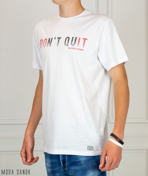 Męska biała koszulka T-shirt z napisem dont Quit Just Yuppi Moda Sanok Męska biała koszulka T-shirt z napisem dont Quit Just Yuppi Moda Sanok