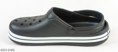 Młodzieżowe Czarne klapki kroksy crocs z białą obwódką American Club Moda Sanok