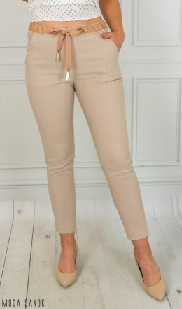 Oryginalne spodnie Lavinia damskie wiązane na gumce eleganckie - jasna oliwka - MODA SANOK