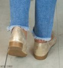 Złote jasne balerinki w róże niski obcas produkt polski Moda Sanok Złote jasne balerinki w róże niski obcas produkt polski Moda Sanok