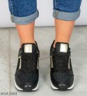 Czarne adidasy z elementami złota damskie lekkie wygodne z ukrytą koturną MODA SANOK Czarne adidasy z elementami złota damskie lekkie wygodne z ukrytą koturną MODA SANOK