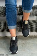 Czarne adidasy z elementami złota damskie lekkie wygodne z ukrytą koturną MODA SANOK Czarne adidasy z elementami złota damskie lekkie wygodne z ukrytą koturną MODA SANOK