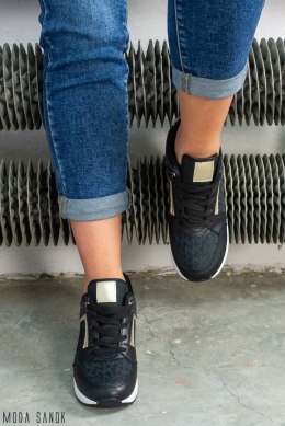 Czarne adidasy z elementami złota damskie lekkie wygodne z ukrytą koturną MODA SANOK