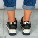 Czarne adidasy z elementami złota damskie lekkie wygodne z ukrytą koturną MODA SANOK Czarne adidasy z elementami złota damskie lekkie wygodne z ukrytą koturną MODA SANOK
