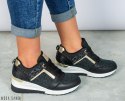 Czarne adidasy z elementami złota damskie lekkie wygodne z ukrytą koturną MODA SANOK Czarne adidasy z elementami złota damskie lekkie wygodne z ukrytą koturną MODA SANOK