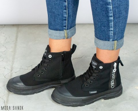 Czarne trampki damskie za kostkę na grubszej podeszwie Goodin - MODA SANOK Czarne trampki damskie za kostkę na grubszej podeszwie Goodin - MODA SANOK